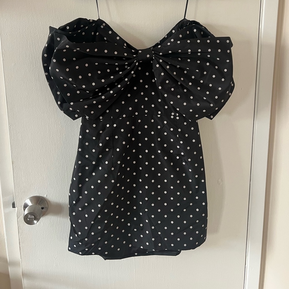bardot polka dot bow dress